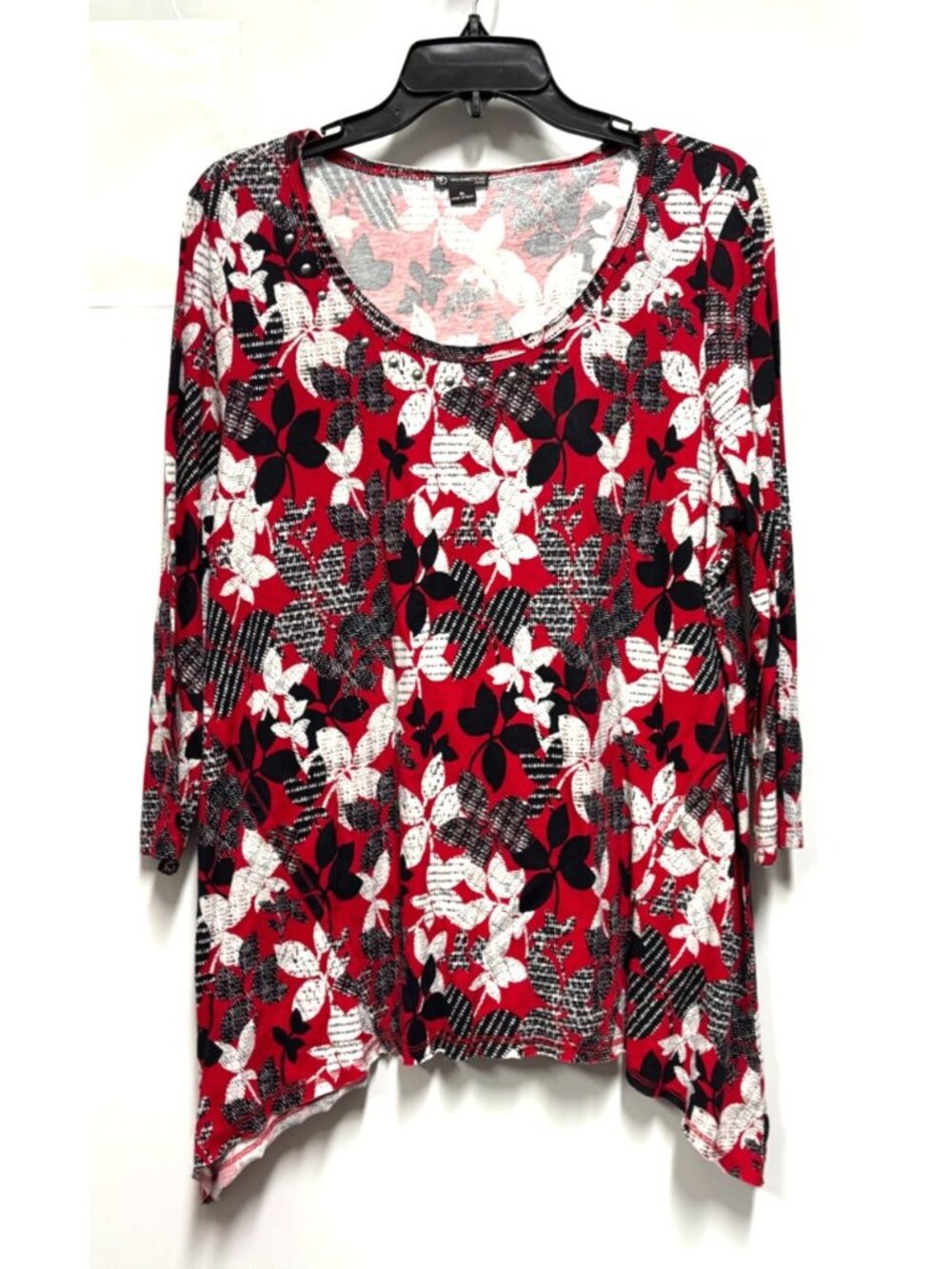 Red Black Top Sz PL Women's Sharkbite Knit Tunic by New Directions